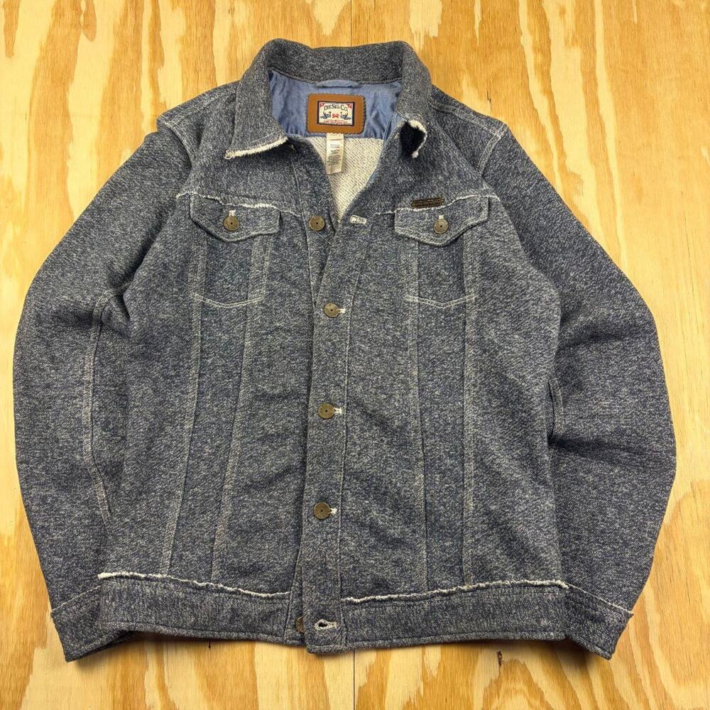 Vintage Y2K Diesel Denim-Style Sweatshirt Trucker Jacket – Blue Heathered–Mens S
